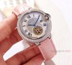 Copy Ballon Bleu de Cartier Tourbillon Iced Out Watches 39mm Ladies size
